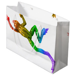 Grand Sac Cadeau Sculpture de grenouille aux couleurs de l'arc-en-c
