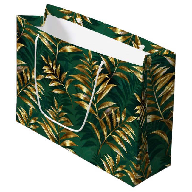 Grand Sac Cadeau Seamless pattern with golden ferns (Devant Angle)