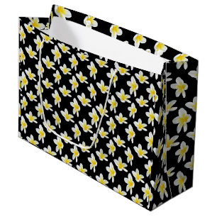 Grand Sac Cadeau Sérénade printanière : Frangipaniers jaunes sur fo