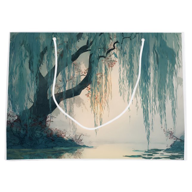 Grand Sac Cadeau Serene Willow Tree Reflection Nature Art (3) (Devant)