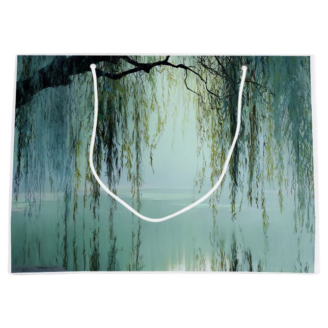 Grand Sac Cadeau Serene Willow Tree Reflection Nature Art (4) (Devant)