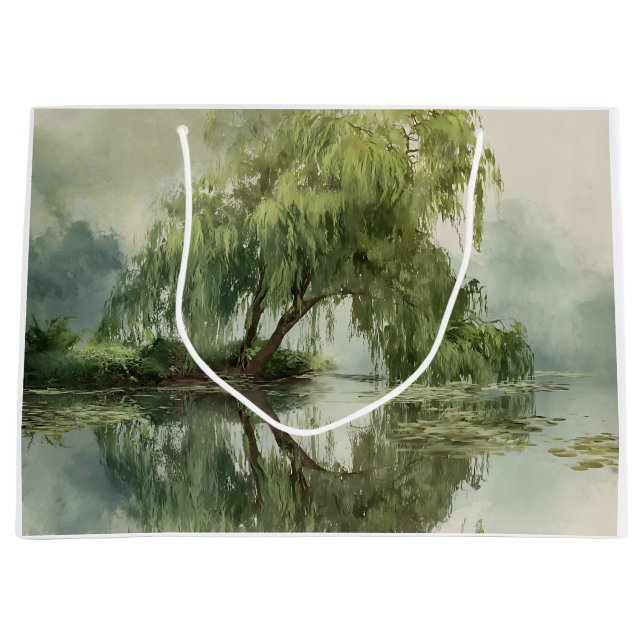 Grand Sac Cadeau Serene Willow Tree Reflection Nature Art (5) (Devant)