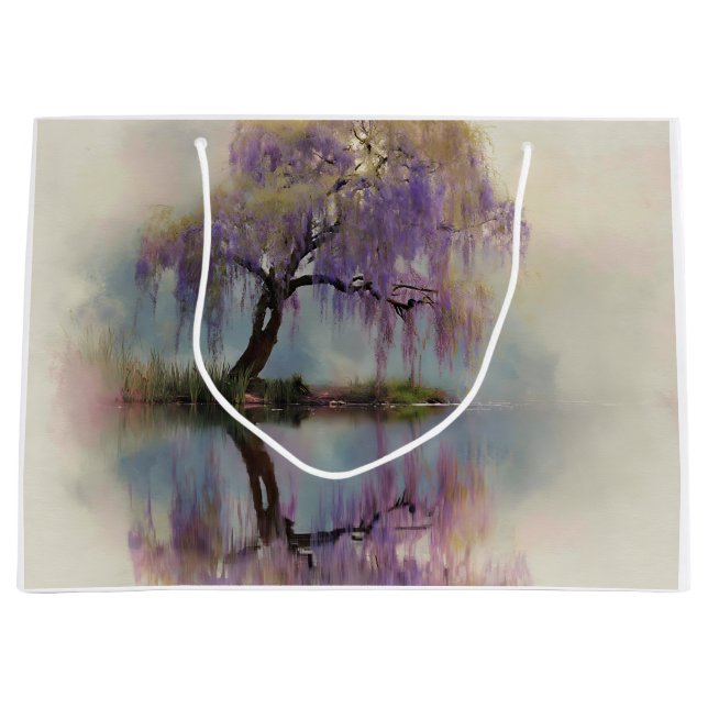 Grand Sac Cadeau Serene Willow Tree Reflection Nature Art (6) (Devant)
