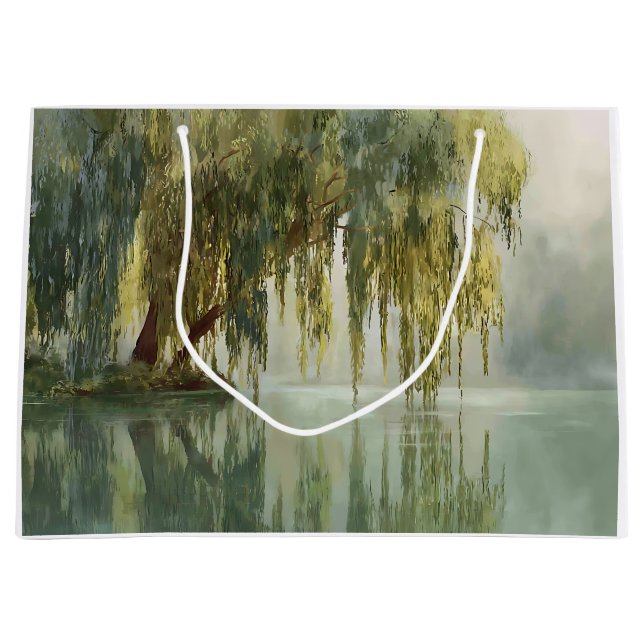 Grand Sac Cadeau Serene Willow Tree Reflection Nature Art (8) (Devant)