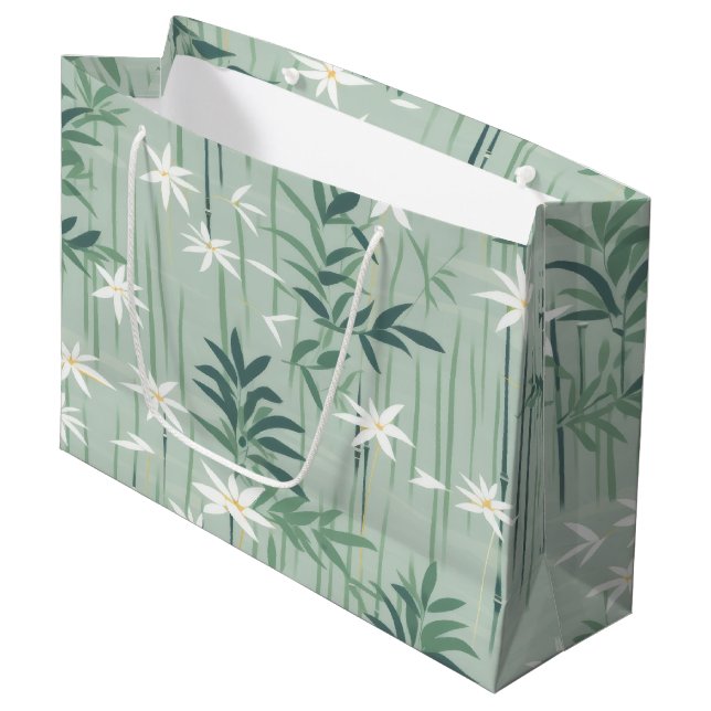Grand Sac Cadeau Sérénité Fleur de Bambou Asiatique  (4) (Devant Angle)
