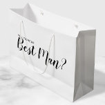 Grand Sac Cadeau Serez-Vous Mon Meilleur Homme ? Proposition modern<br><div class="desc">"Serez-Vous Mon Meilleur Homme ?" Le sac cadeau de proposition moderne comporte le titre "Will You Be My Best Man?" en noir style de police de script moderne sur arrière - plan blanc.</div>