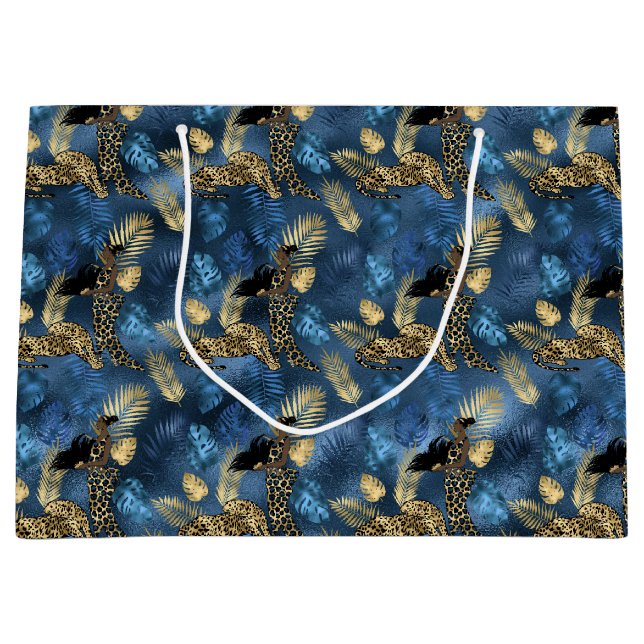 Grand Sac Cadeau Série Blue and Gold Leopard Design 6 (Devant)
