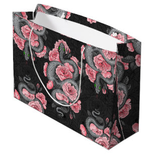 Grand Sac Cadeau Serpents et roses de pêche