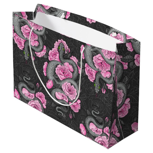 Grand Sac Cadeau Serpents et roses roses (Dos Angle)