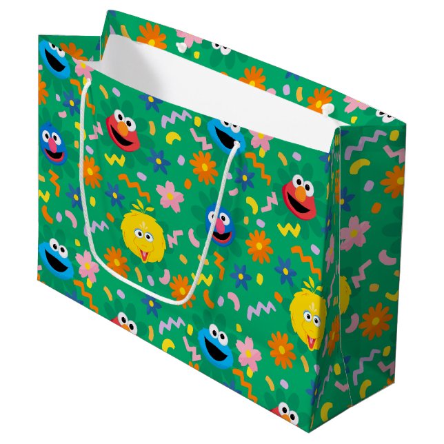 Grand Sac Cadeau Sesame Street Green Floral Motif (Devant Angle)
