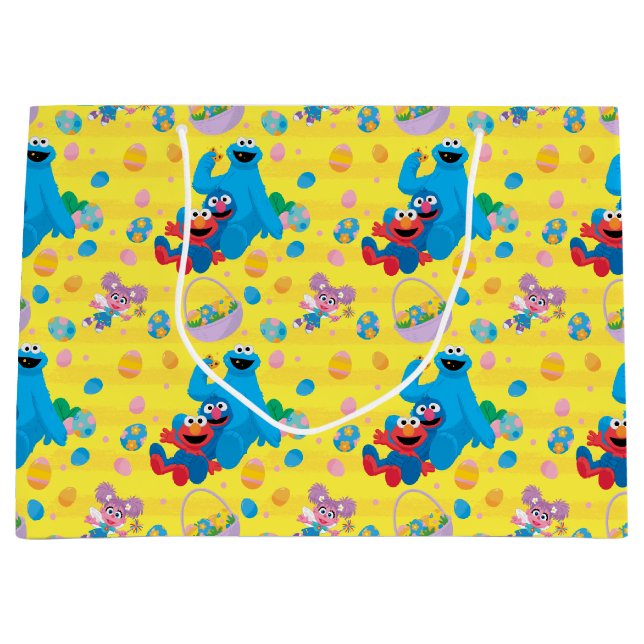Grand Sac Cadeau Sesame Street Pâques Motif de panier (Devant)
