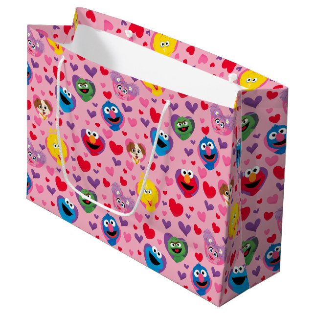 Grand Sac Cadeau Sesame Street Valentine Hearts Motif (Devant Angle)