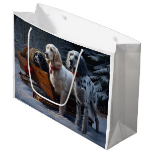 Grand Sac Cadeau Setter Anglais Décor De Noël Traîneau Neigeux