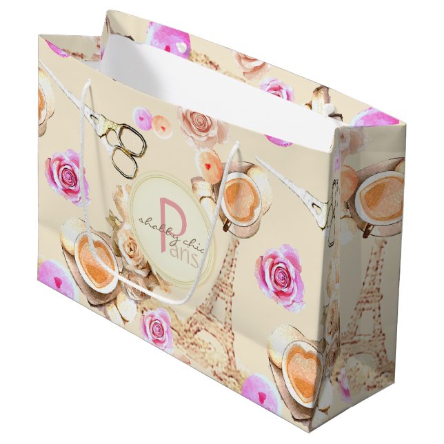 Grand Sac Cadeau Shabby Chic à Paris Vintage (Devant Angle)