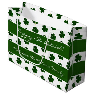 Grand Sac Cadeau Shamrock Clover Motif texte personnalisé St. Patri