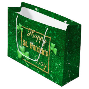 Grand Sac Cadeau Shamrock d'or de la Saint-Patrick