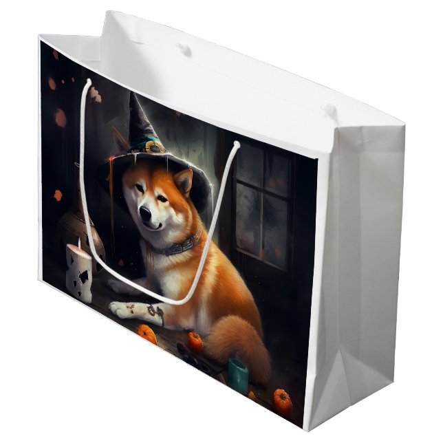 Grand Sac Cadeau Shiba Inu Citrouilles Halloween effrayant (Devant Angle)
