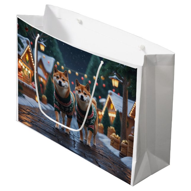 Grand Sac Cadeau Shiba Inu Dogs Christmas Snow Holiday (Devant Angle)