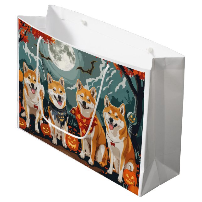 Grand Sac Cadeau Shiba Inu Halloween Éffrayant (Devant Angle)