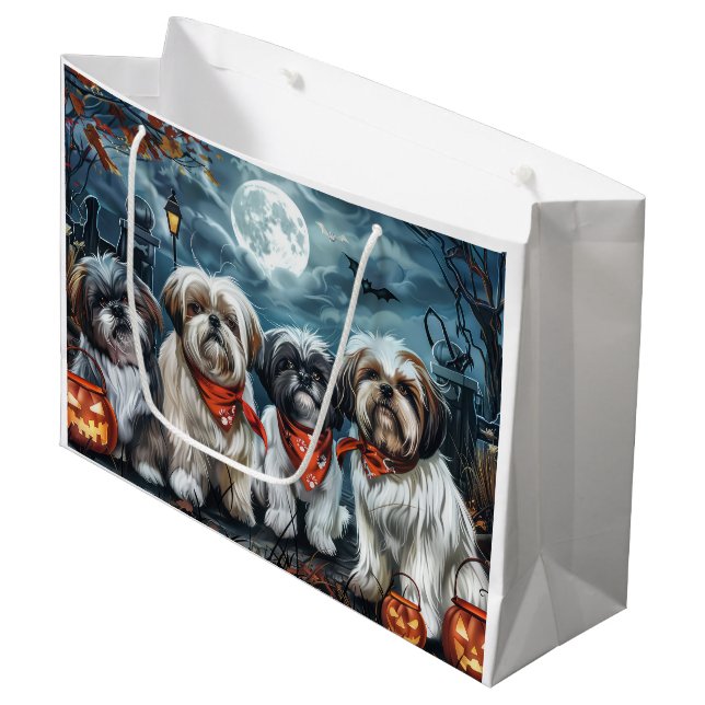 Grand Sac Cadeau Shih Tzu Halloween Éffrayant (Devant Angle)