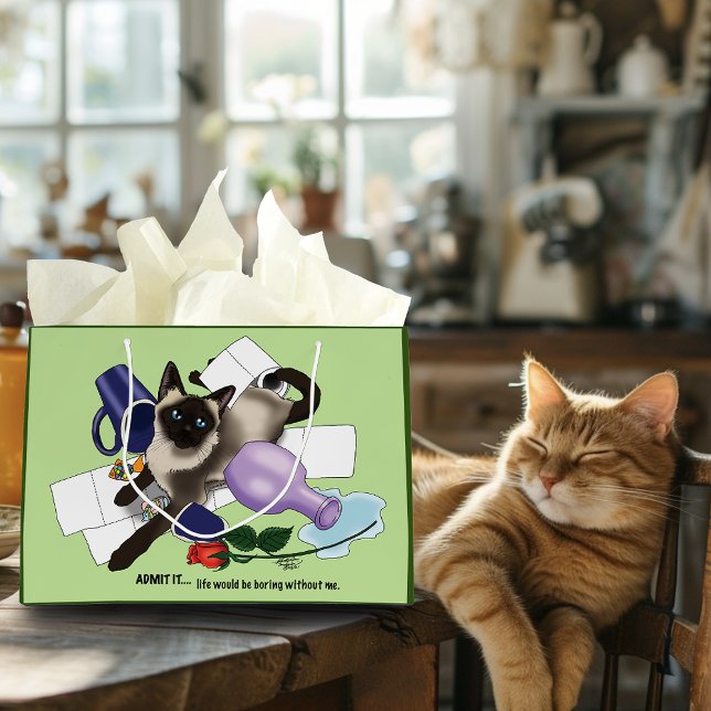 Grand Sac Cadeau Siamese Cat Mischief drôle (Créateur téléchargé)