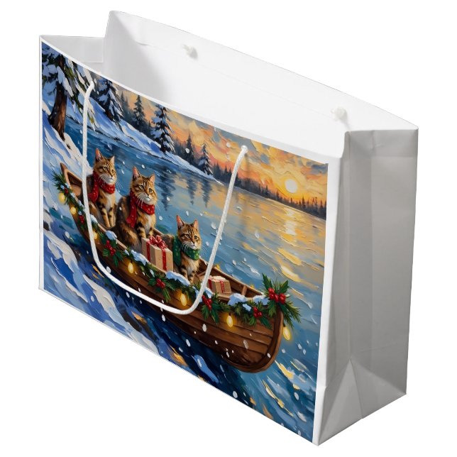 Grand Sac Cadeau Siberian Cat Christmas Boat Holiday (Devant Angle)