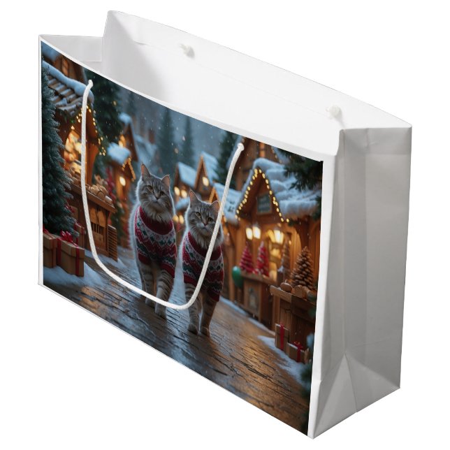 Grand Sac Cadeau Siberian Cats Christmas Snow Holiday  (Devant Angle)