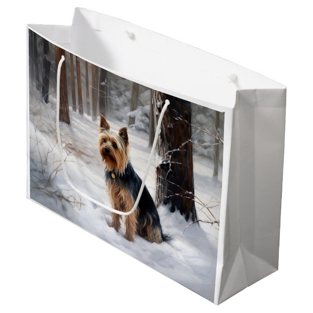 Grand Sac Cadeau Silencieux Terrier Laisser Il Neige Noël (Devant Angle)