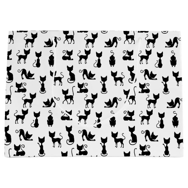 Grand Sac Cadeau Silhouette de chat noir et blanc (Devant)