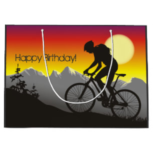 Grand Sac Cadeau Silhouette Mountain Bike Joyeux anniversaire