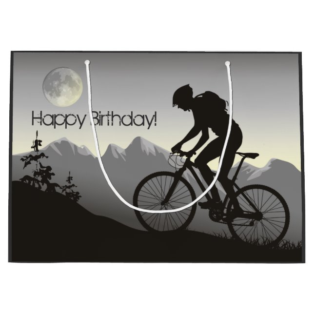 Grand Sac Cadeau Silhouette Mountain Vélo et Pleine lune Anniversai (Devant)