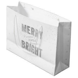 Grand Sac Cadeau Silver et blanc Flocon de neige Joyeux et brillant