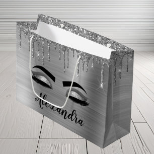 Grand Sac Cadeau Silver Glitter Sparkle Eyelashes Monogram