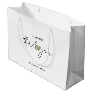 Grand Sac Cadeau Simple calligraphie script vert sauge cœur mariage
