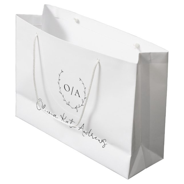 Grand Sac Cadeau Simple classique Monogramme Wreath Élégant (Devant Angle)