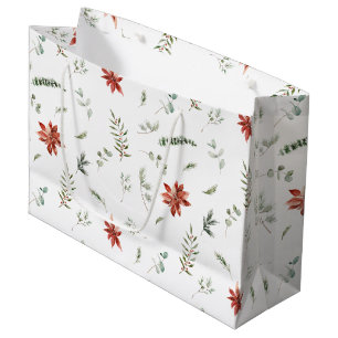 Grand Sac Cadeau Simple classique Poinsettia Berry verdure Noël