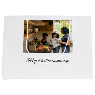 Grand Sac Cadeau simple collage de photos nom famille maman minimal