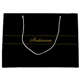 Grand Sac Cadeau Simple Customizable Gold & Black Text Design