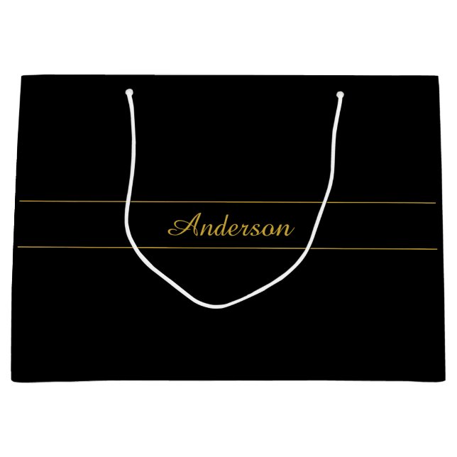 Grand Sac Cadeau Simple Customizable Gold & Black Text Design  (Devant)