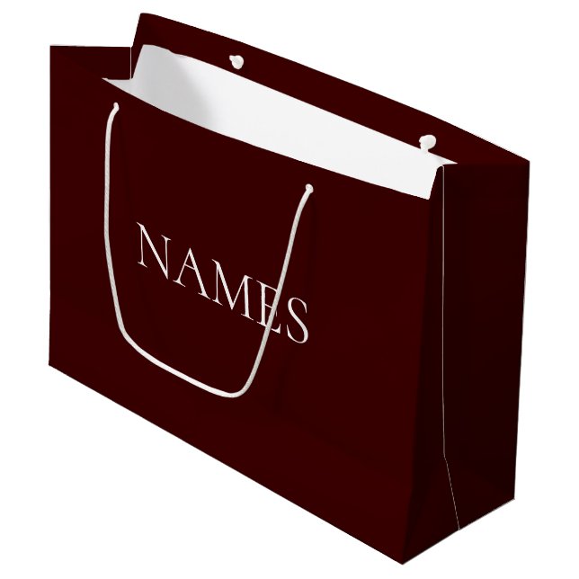 Grand Sac Cadeau Simple Dark Red & White Custom Script Nom  (Devant Angle)