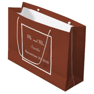 Grand Sac Cadeau Simple Elegant Terracotta et Mariage blanc Grand