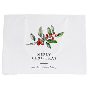 Grand Sac Cadeau Simple élégante aquarelle de Noël Botanique