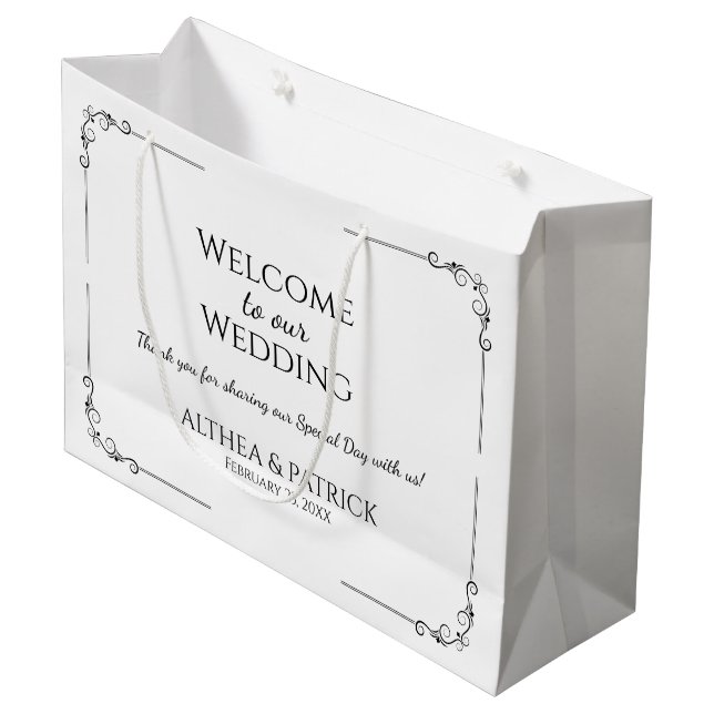 Grand Sac Cadeau Simple Mariage noir et blanc (Devant Angle)