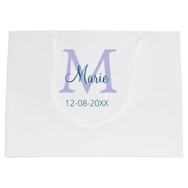 Grand Sac Cadeau simple minimum ajouter nom monogramme violet vert  (Devant)