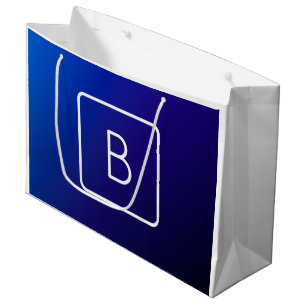 Grand Sac Cadeau Simple moderne bleu foncé Ombre dégradé et monogra