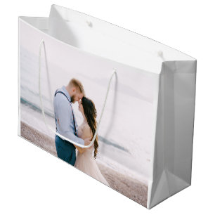 Grand Sac Cadeau Simple Moderne Écriture Cœur Mariage Merci
