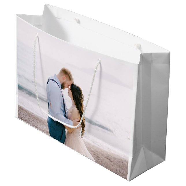 Grand Sac Cadeau Simple Moderne Écriture Cœur Mariage Merci (Devant Angle)