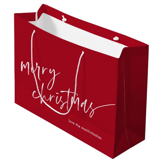 Grand Sac Cadeau Simple Moderne Script Joyeux Noël Rouge (Devant Angle)