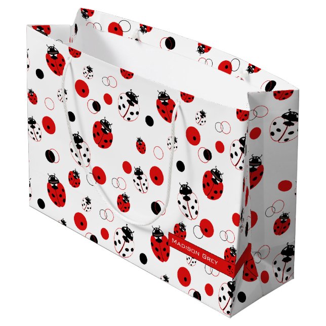 Grand Sac Cadeau Simple Motif Ladybug rouge, noir et blanc (Dos Angle)