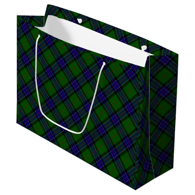 Grand Sac Cadeau Sinclair tartan bleu vert plaid (Devant Angle)